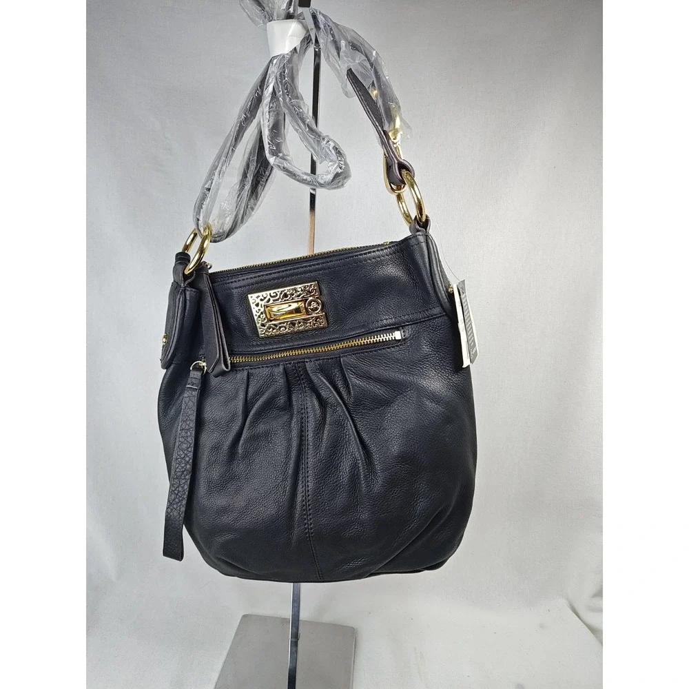 B. Makowsky Jamie Convertible Shoulder Bag Leather Black Hobo Purse NWT BM22405